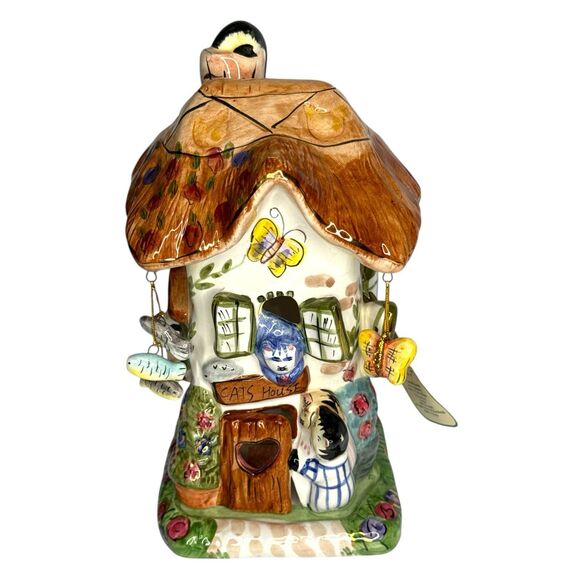 Cobblestone Village Cat’s House Ceramic Candle Holder Cottage Tealight w/ Tag - Picture 4 of 8